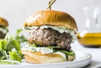 Lamb Burgers with Pesto Whipped Feta Sauce
