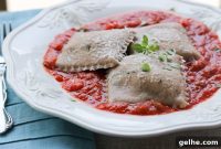 Roasted Eggplant Spelt Ravioli Recipe with Herbed Tomato Sauce