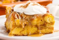 Pumpkin Bread Pudding with Warm Caramel Sauce
