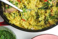 Golden One-Pot Chicken and Rice with Herb Pesto