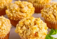 Peach Crumble Muffins with Golden Streusel Topping