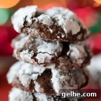 stack of brownie style Chocolate Crinkle Cookies