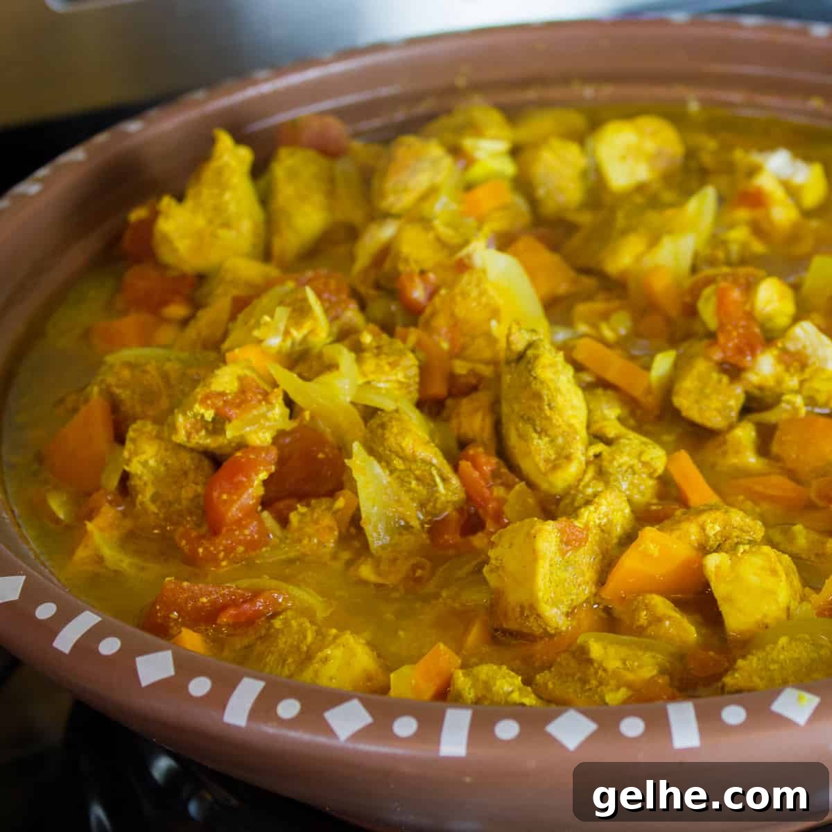 Mediterranean Chicken Tagine with Black Olives and Preserved Lemon 5 Tagine after it has finished simmering.
