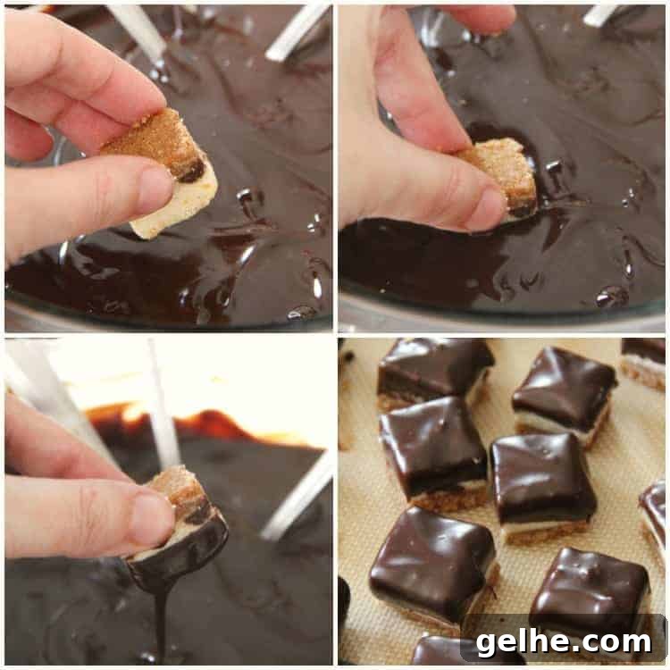 Cannoli Cheesecake Bites - photo collage of dipping cheesecakes in chocolate