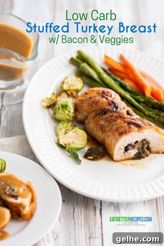 Low Carb Stuffed Turkey Breast w Bacon on a plate