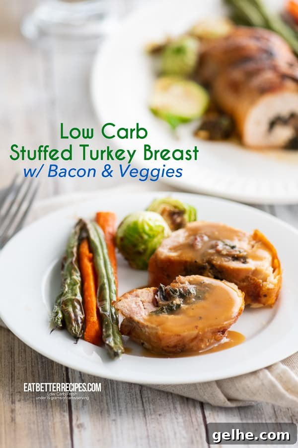 Low Carb Stuffed Turkey Breast w Bacon on a plate