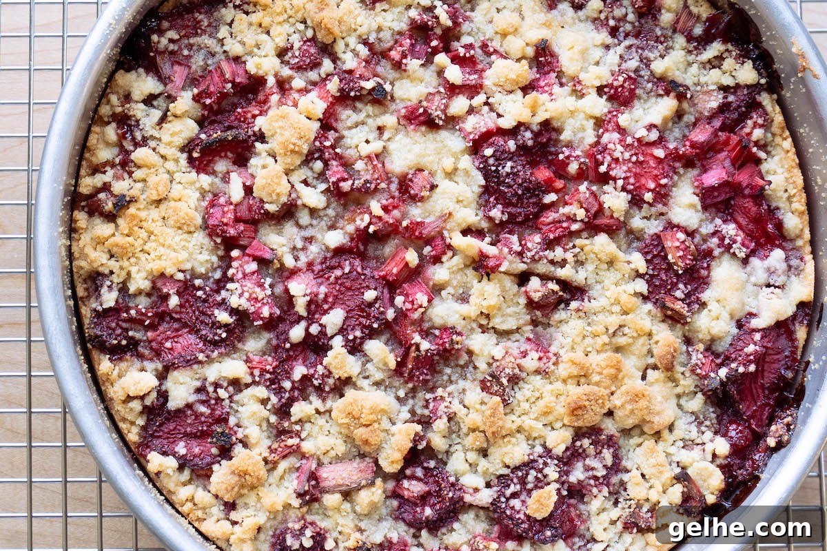 An almond streusel cake with balsamic strawberries, freshly baked