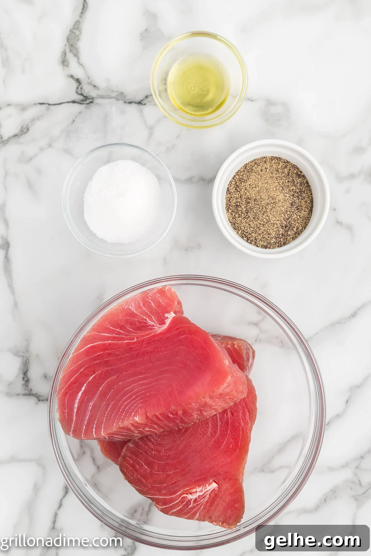 Ingredients - tuna steaks, avocado oil, pepper and salt
