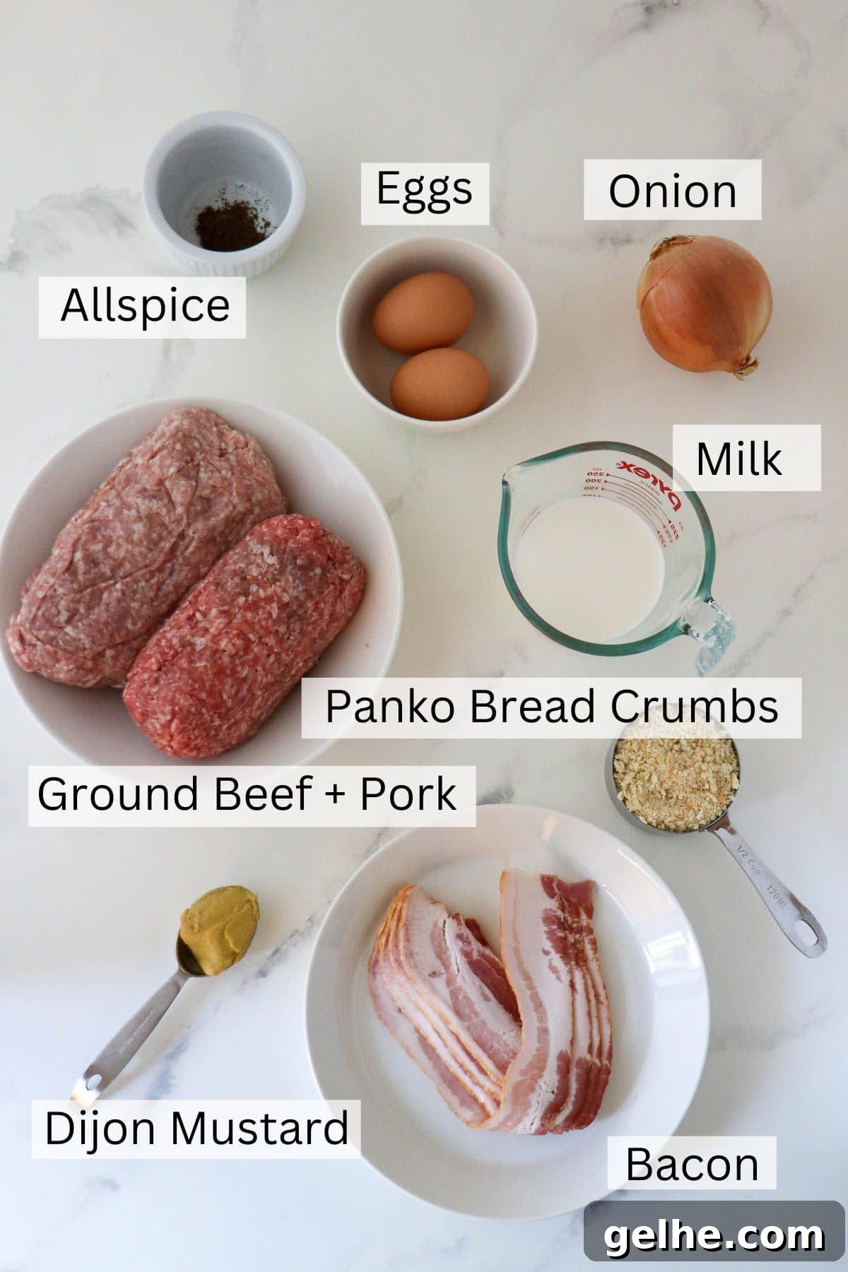 Labeled ingredients for Danish Meatloaf (Forloren Hare).