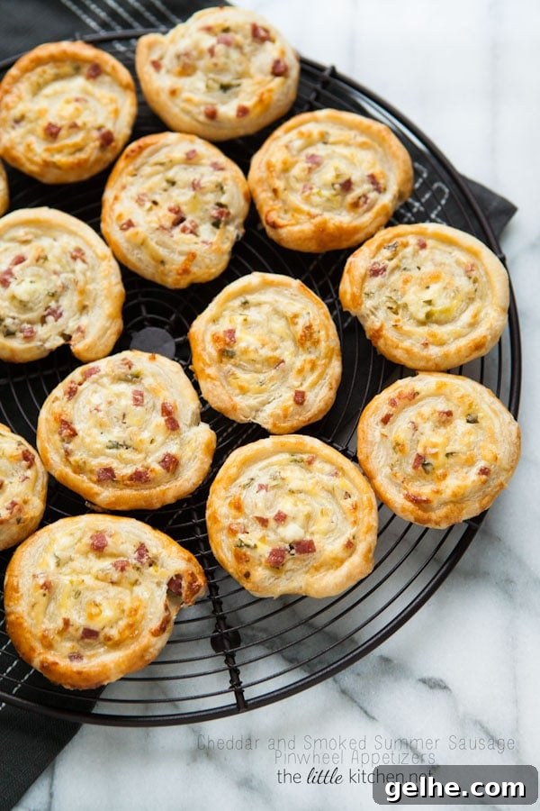 Cheddar and Smoked Summer Sausage Pinwheel Appetizers from thelittlekitchen.net