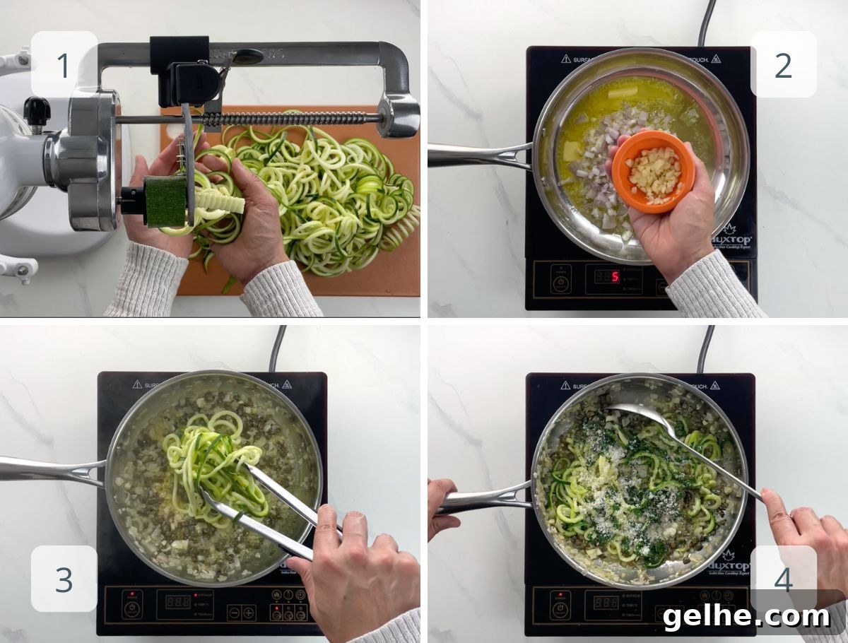 Lemon Caper Butter Zoodles Recipe: Quick Zucchini Noodles 4 step by step