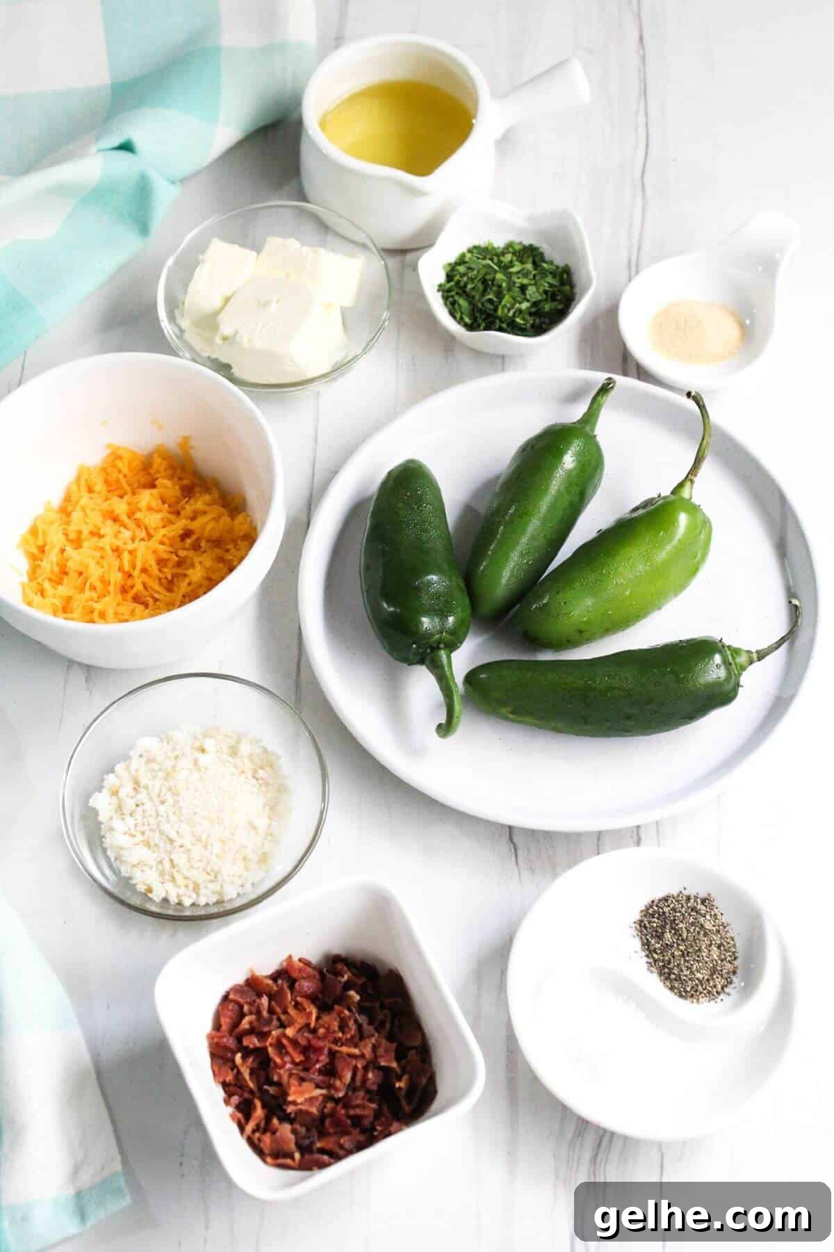 Ingredients for air fryer jalapeño popper recipe.