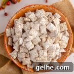 aerial photo of pumpkin spice puppy chow sitting in an orange bowl