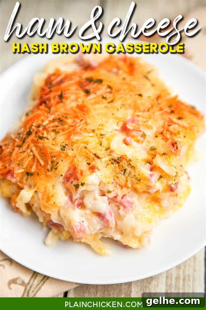 scoop ham & cheese hash brown casserole on a plate