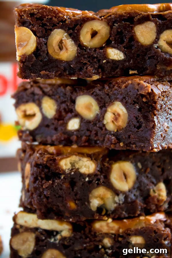 Nutella Pretzel Brownies close-up