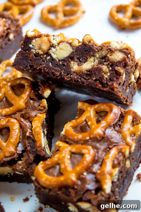 Nutella Pretzel Brownies slice