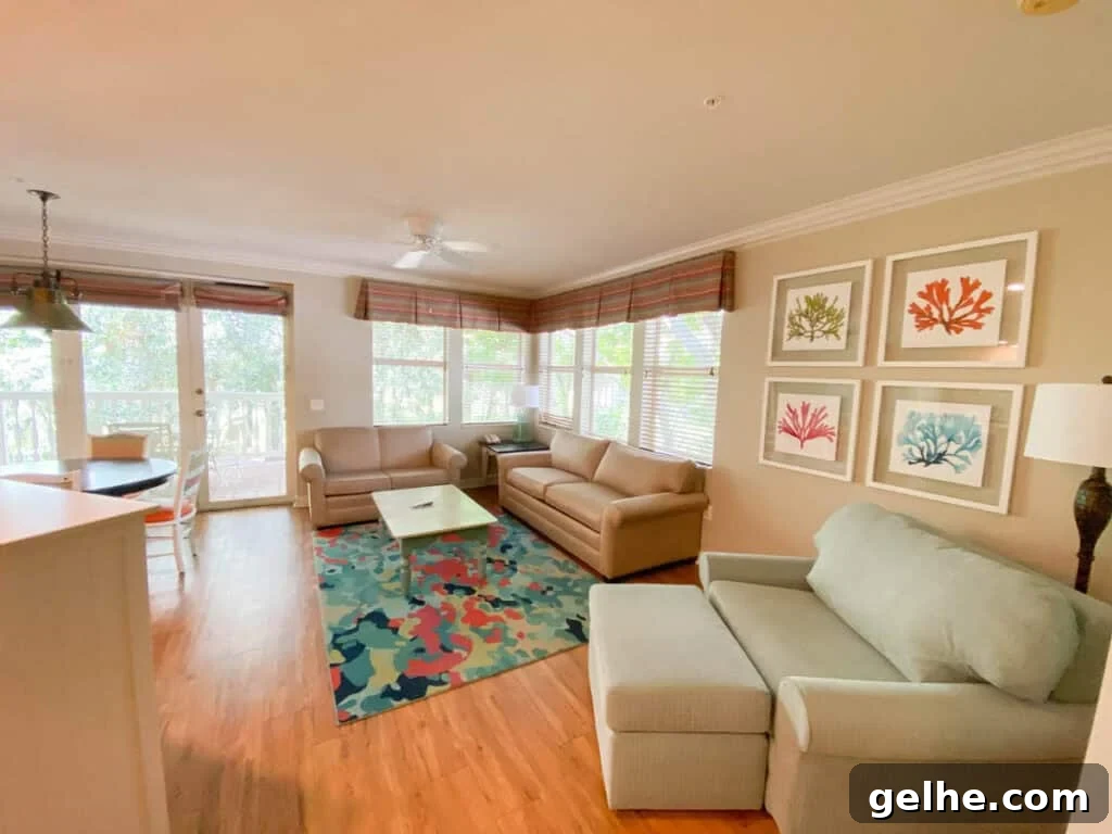 Disney's Old Key West 2-Bedroom Villa Guide 3 living and dining room of an Old Key West resort Villa.