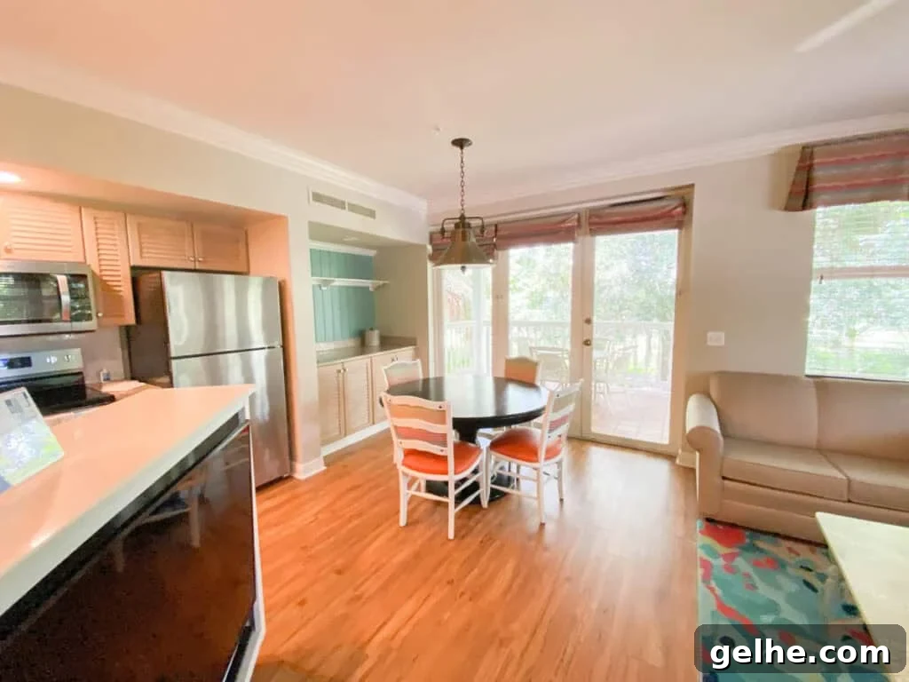 Disney's Old Key West 2-Bedroom Villa Guide 4 dining room and part of the kitchen in an Old Key West Villa.