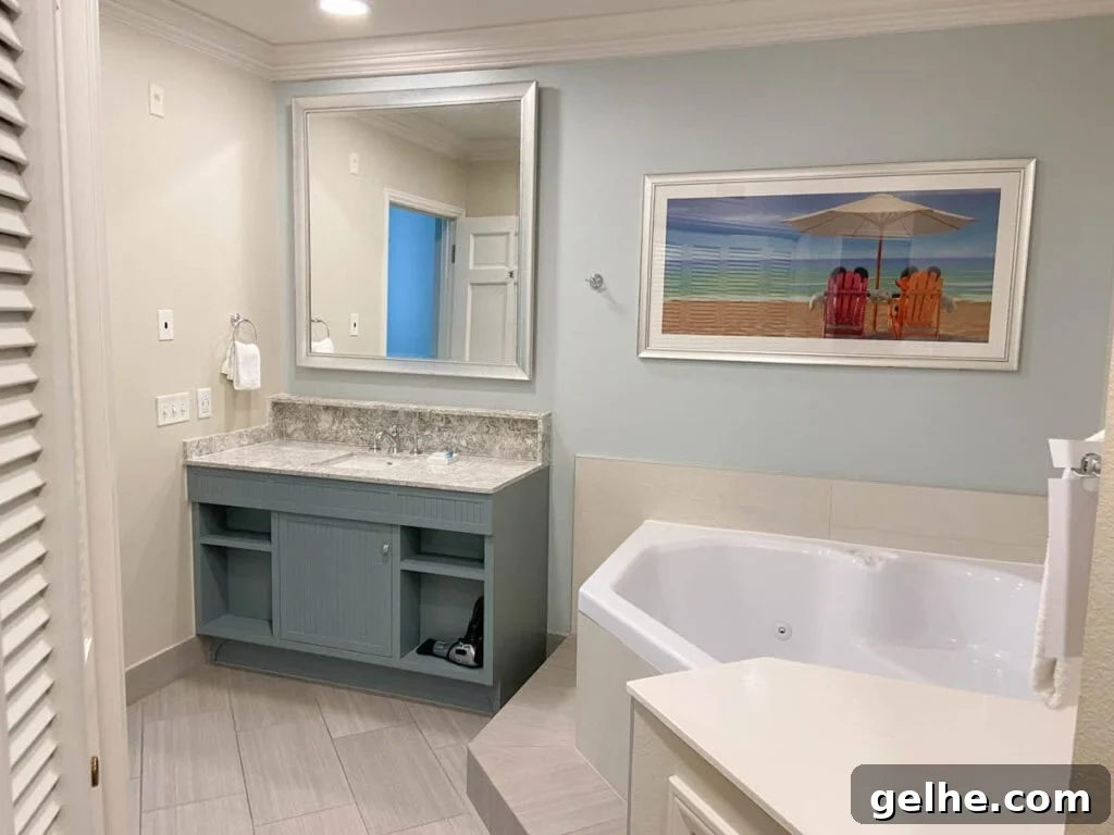 Disney's Old Key West 2-Bedroom Villa Guide 8 master bathroom with Whirlpool tub and vanity.