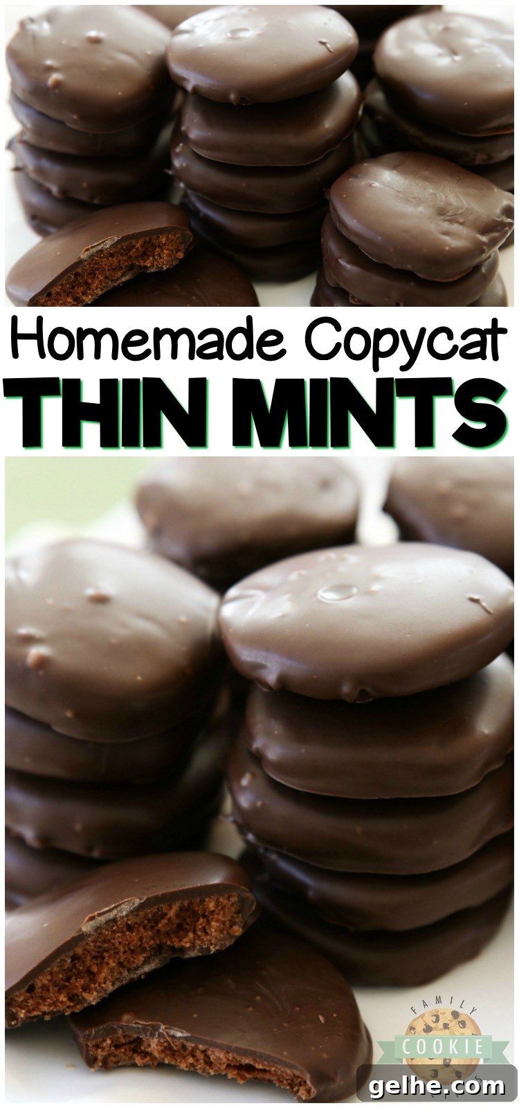 Thin Mints Cookies made with homemade buttery chocolate cookies dipped in mint fudge glaze. This simple recipe for copycat Thin Mints tastes even better than the original! #thinmints #thinmint #cookies #girlscout #baking #copycat #dessert #recipe from FAMILY COOKIE RECIPES