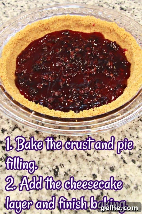Lemon Blueberry Pie features blueberry pie filling underneath a lemon cheesecake layer.