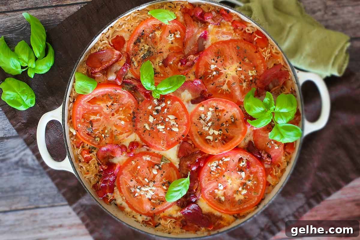 blt chicken rice bake casserole in a skillet