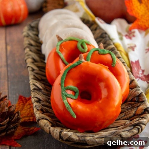 baked pumpkin donuts in a basket