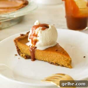 Pumpkin Pie with Crunchy Graham Cracker Crust 10 a slice of pumpkin pie with ice cream