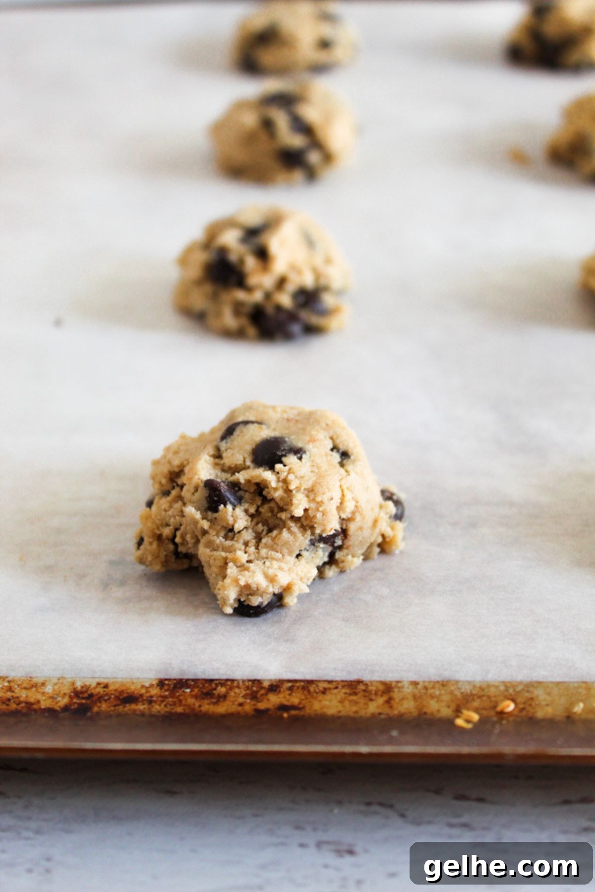 Oatmeal Flour Chocolate Chip Cookies: Secret to Soft, Chewy Texture 10 portioned oatmeal flour chocolate chip cookies for baking