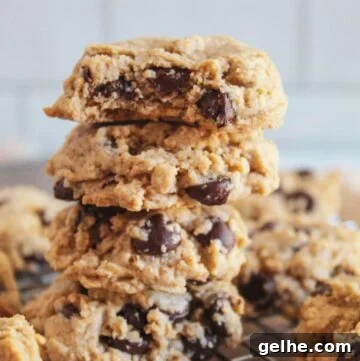 Oatmeal Flour Chocolate Chip Cookies: Secret to Soft, Chewy Texture 4 stack of baked cookies