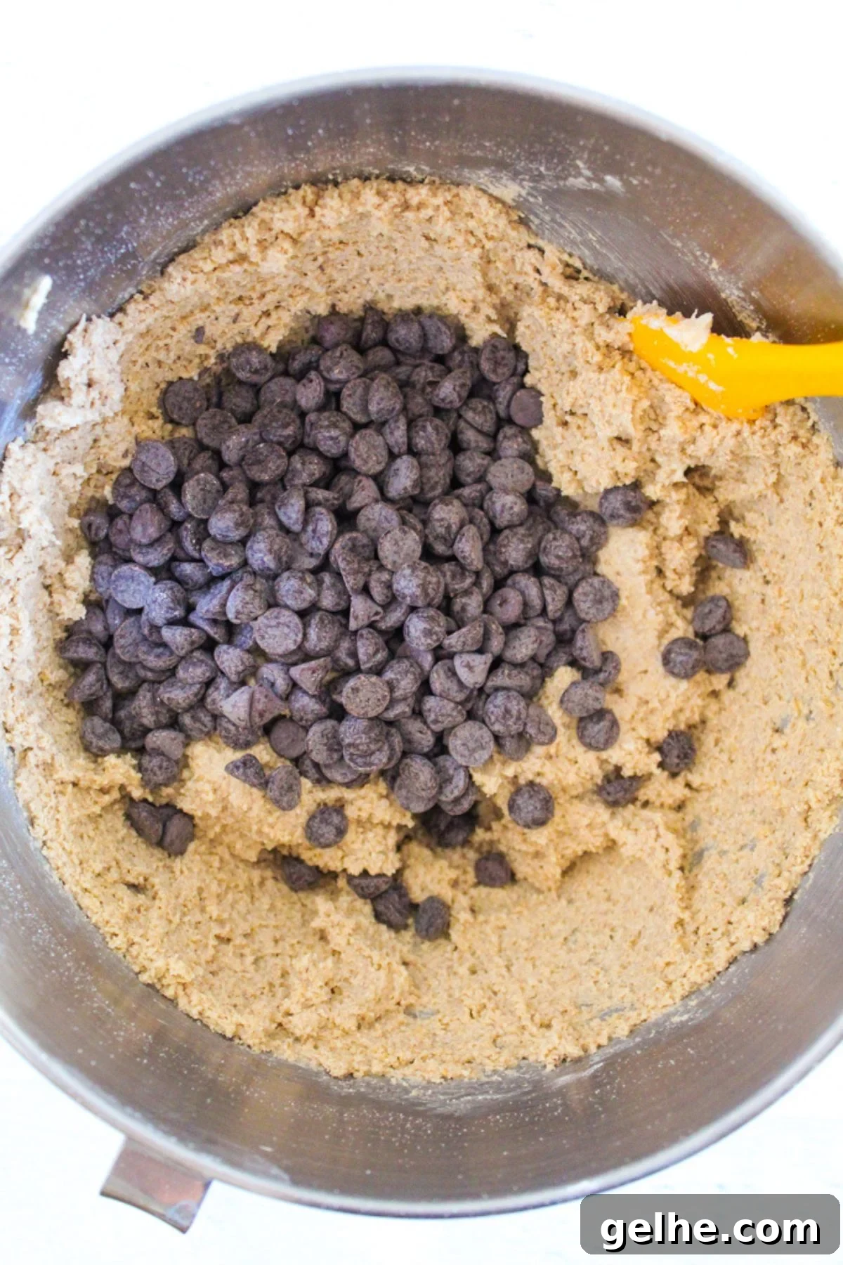 Oatmeal Flour Chocolate Chip Cookies: Secret to Soft, Chewy Texture 9 chocolate chips added to cookie batter