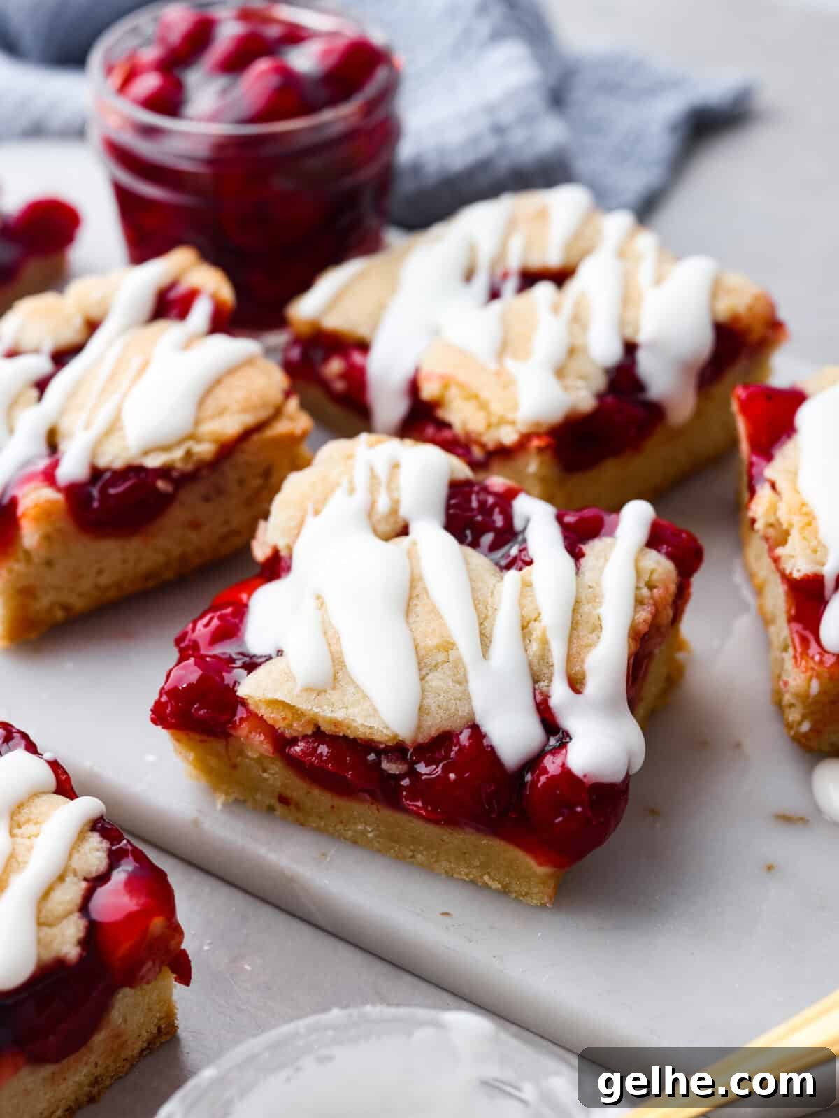 A close up of cherry pie bars.