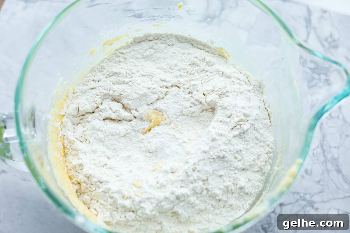 Flour and salt added to the mixture.