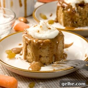 Carrot Mug Cake cut in half as a mini cake.