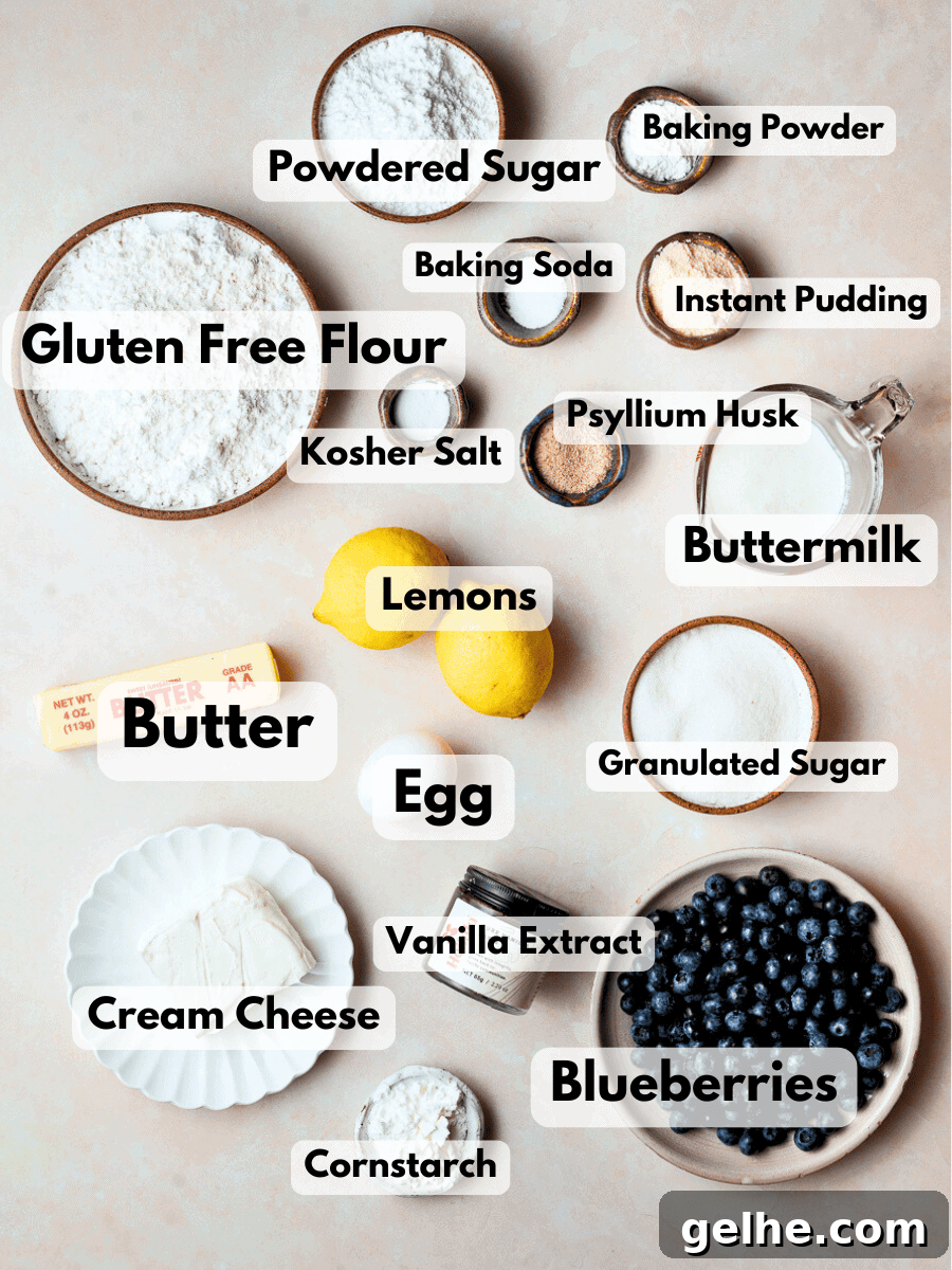 Gluten-Free Blueberry Sweet Rolls Recipe for Soft, Fluffy Buns 3 a collage of ingredients needed to make gluten free blueberry sweet rolls also known as blueberry cinnamon rolls