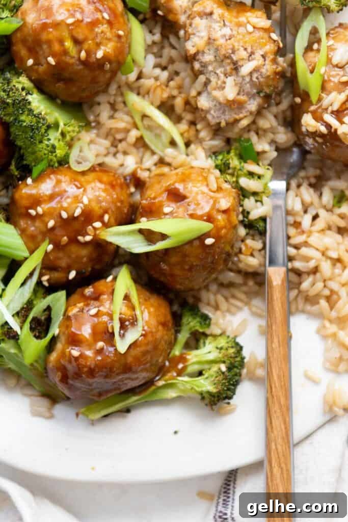 healthy teriyaki turkey meatballs with brown rice