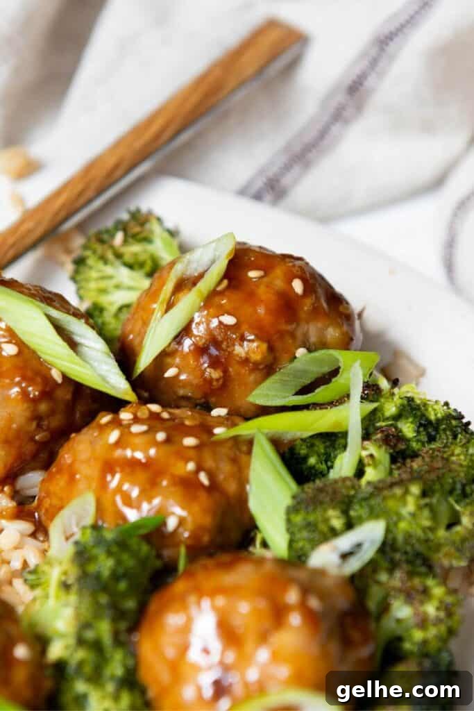 gluten-free turkey meatballs coated in sticky teriyaki sauce