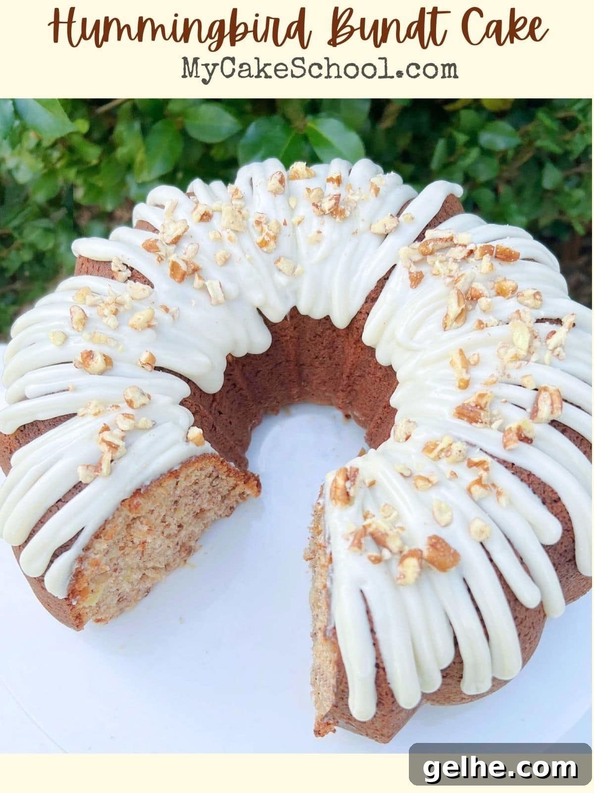 Hummingbird Bundt Cake on pedestal