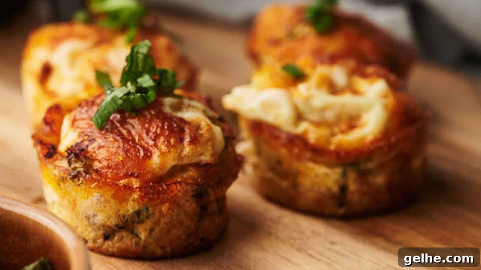 Egg Bites on a board with a little parsley on top.