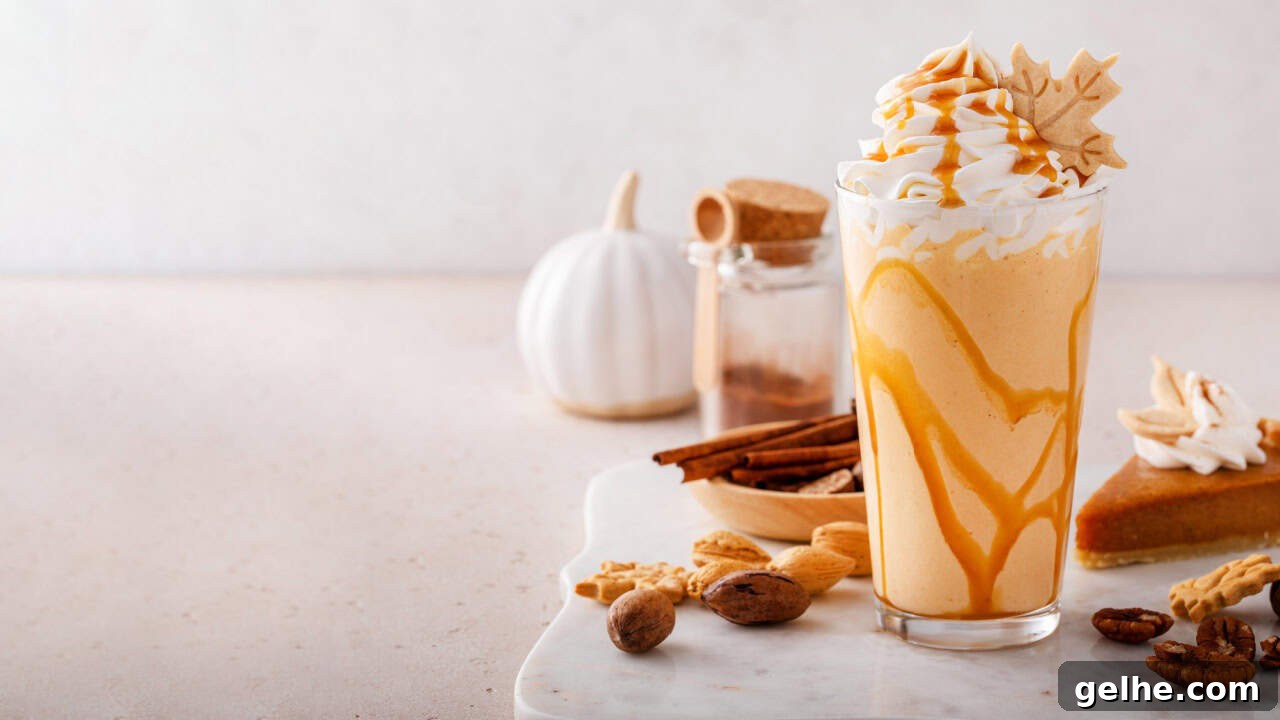 Pumpkin pie milkshake with caramel syrup and whipped cream on top