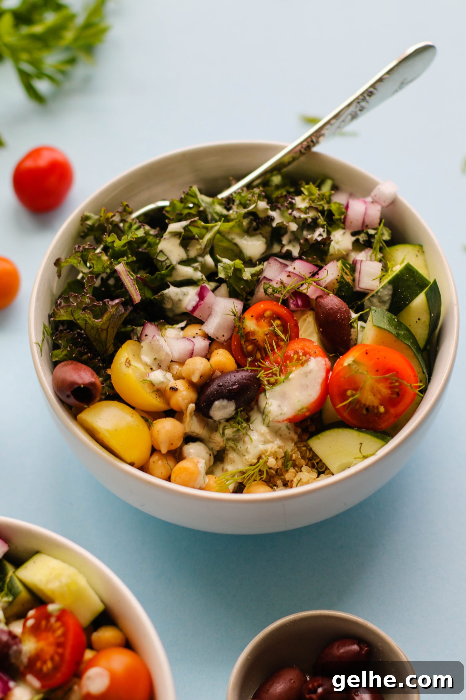 Greek Power Bowls with Creamy Tzatziki Dressing 7 Greek Power Bowls with Cucumber Yogurt Tzatziki Sauce by Flora & Vino