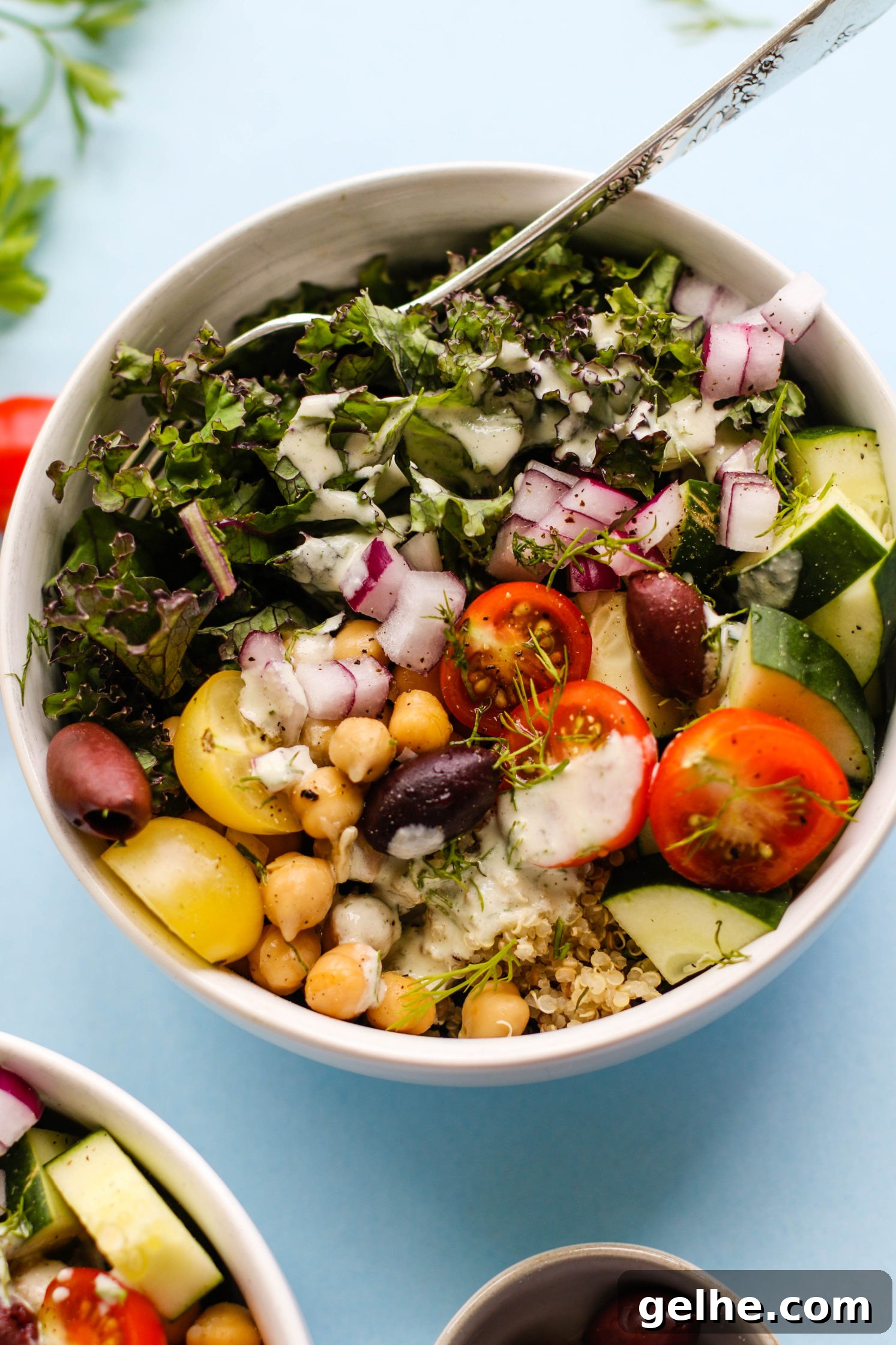 Greek Power Bowls with Creamy Tzatziki Dressing 8 Greek Power Bowls with Cucumber Yogurt Tzatziki Sauce by Flora & Vino