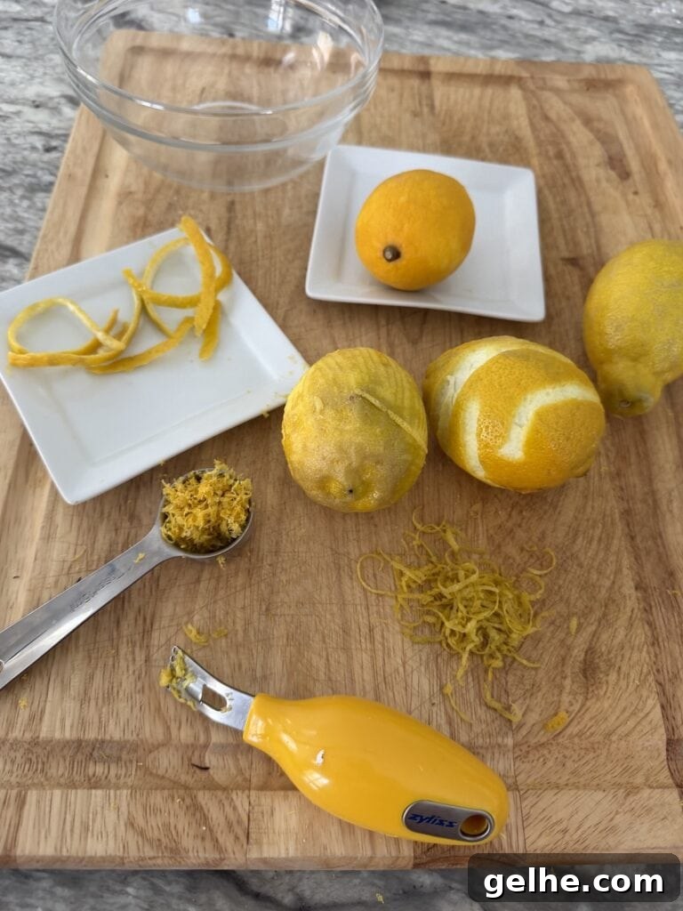 Preparing the lemon zest for creamy lemon pasta recipe.
