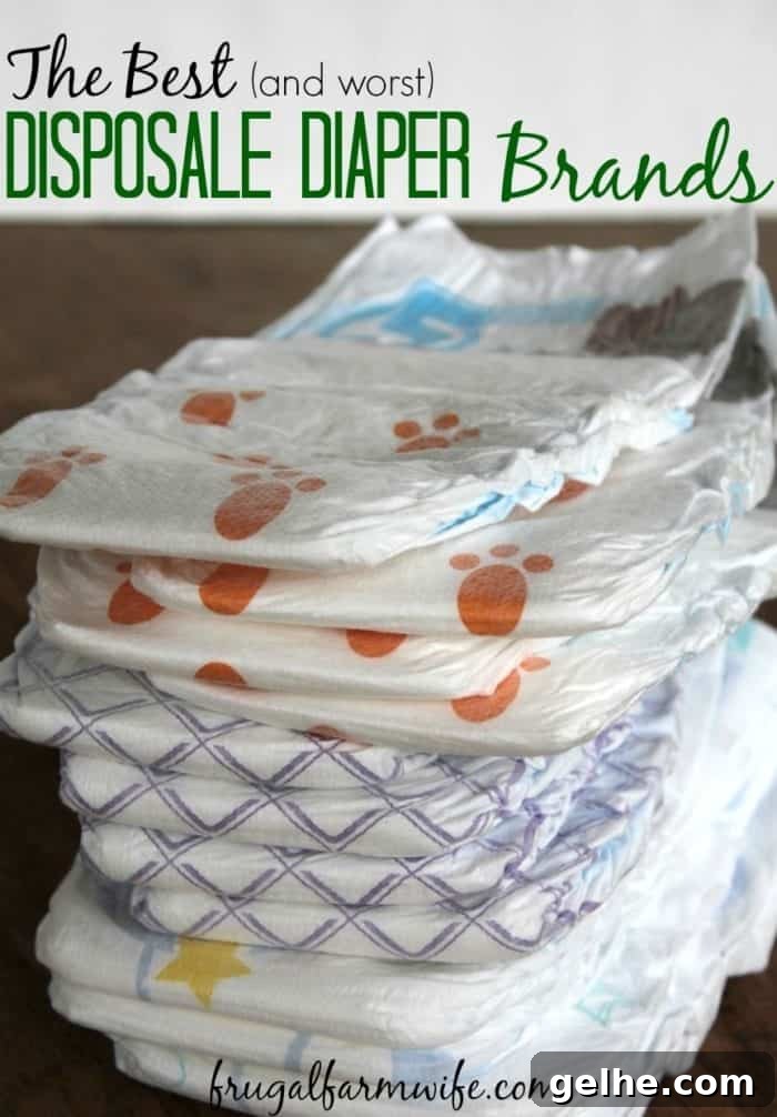 Top Disposable Diapers for Comfort and Leak Protection 2 Photo shows a stack of disposable diapers with copy that reads 'The Best (and worst) Disposable Diaper Brands'