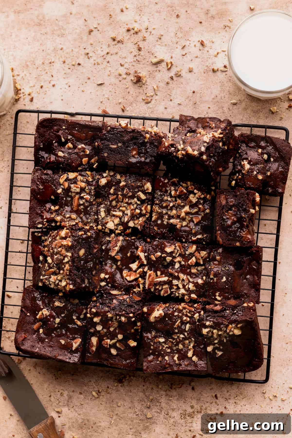 Cut turtle brownies on wire rack.
