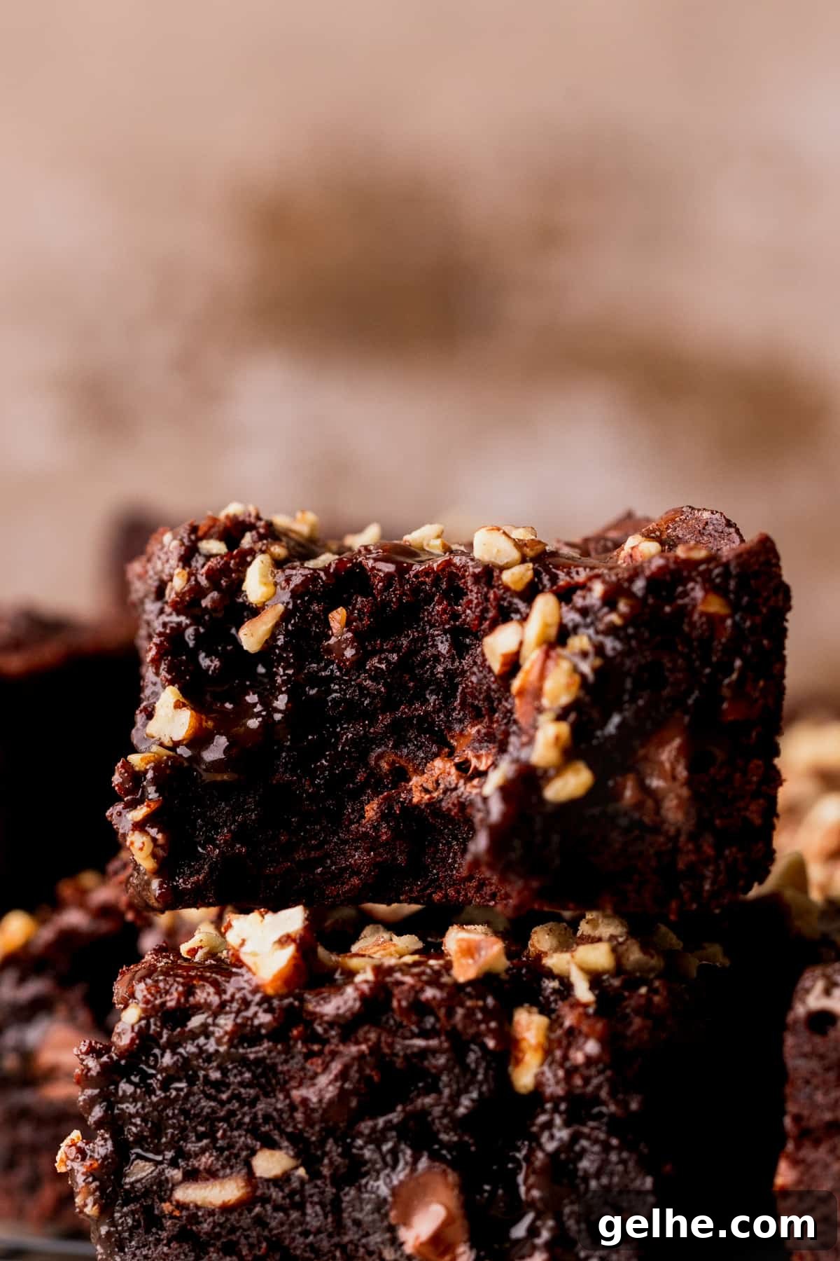 One bite of brownie missing.