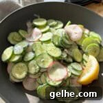 Cucumber Radish Salad in bowl.