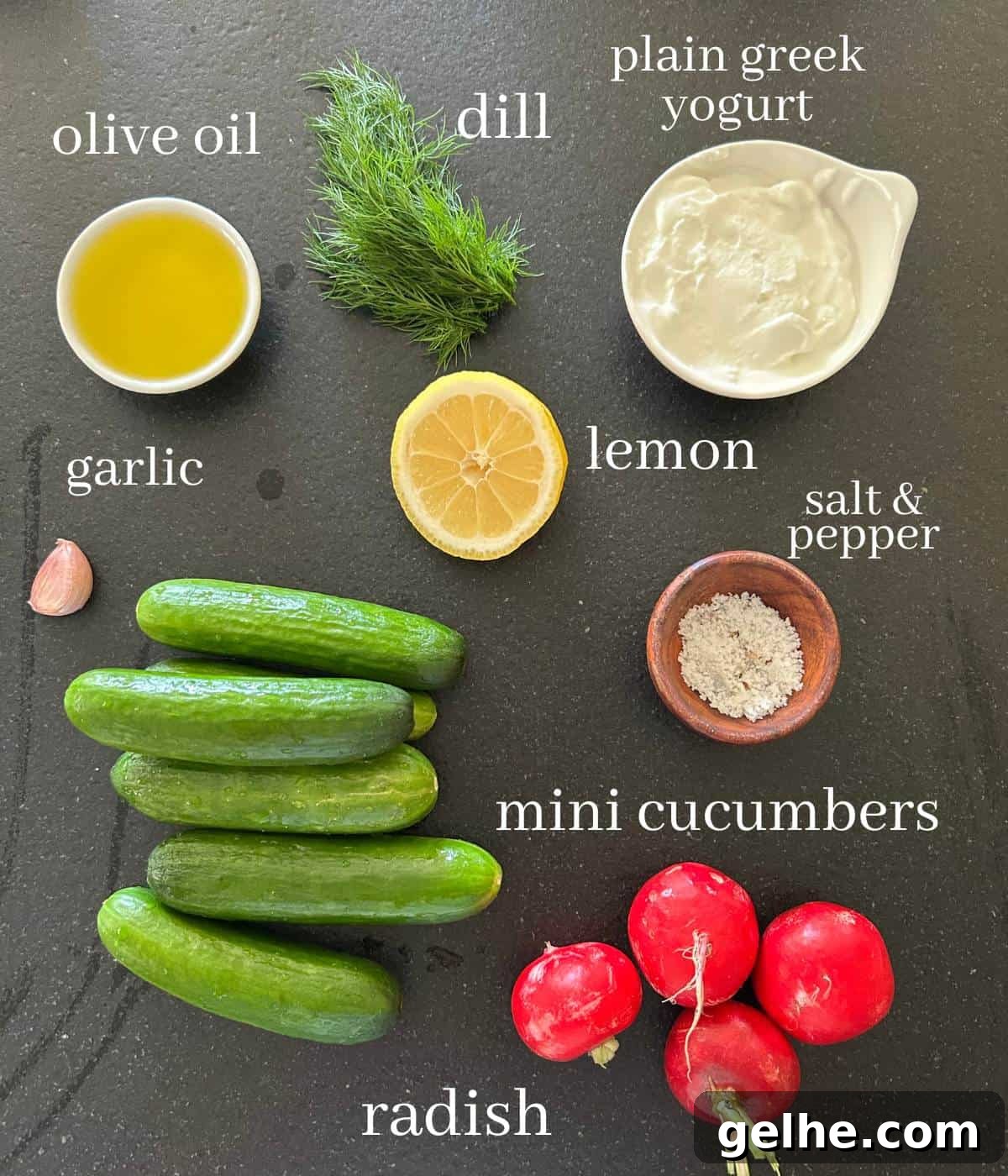 Ingredients for Cucumber Radish Salad.