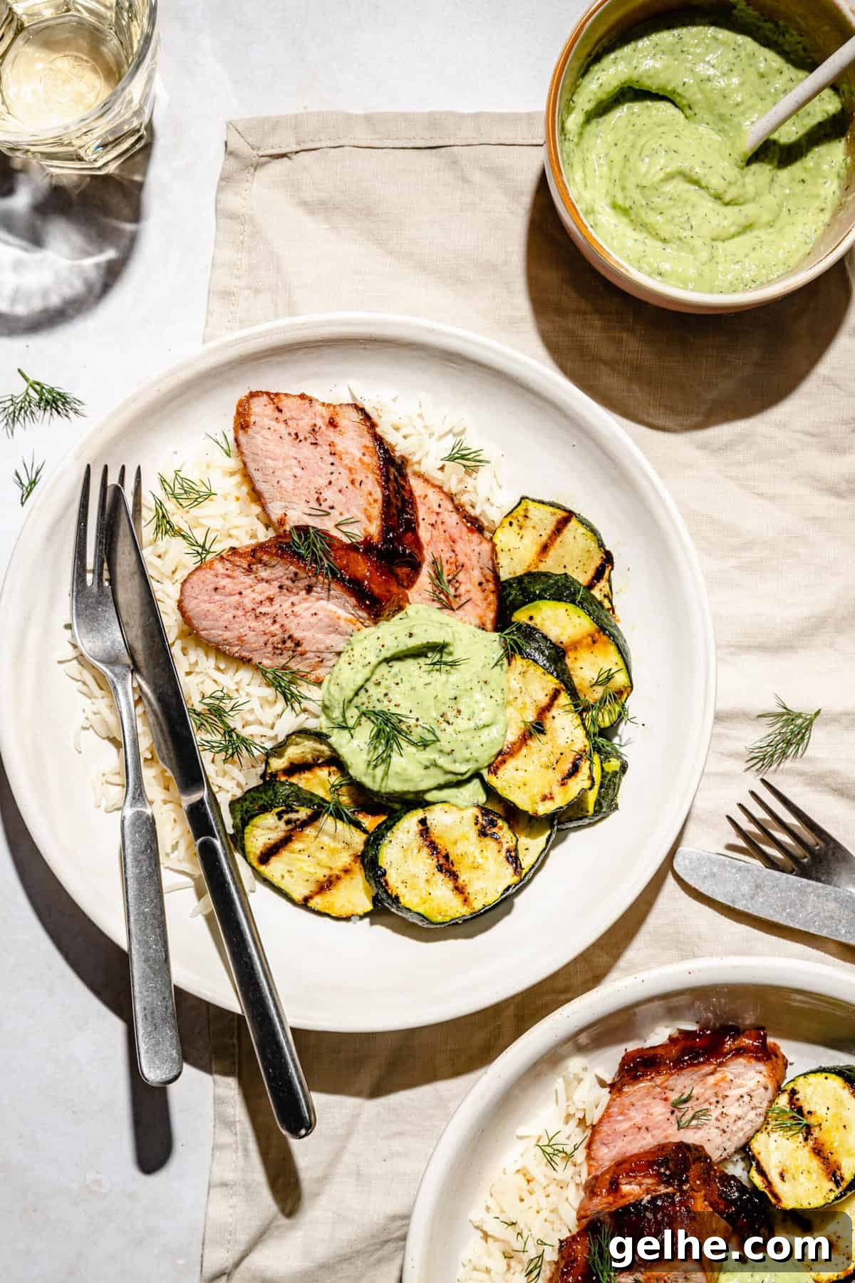 BBQ Glazed Pork Tenderloin with Avocado Crema