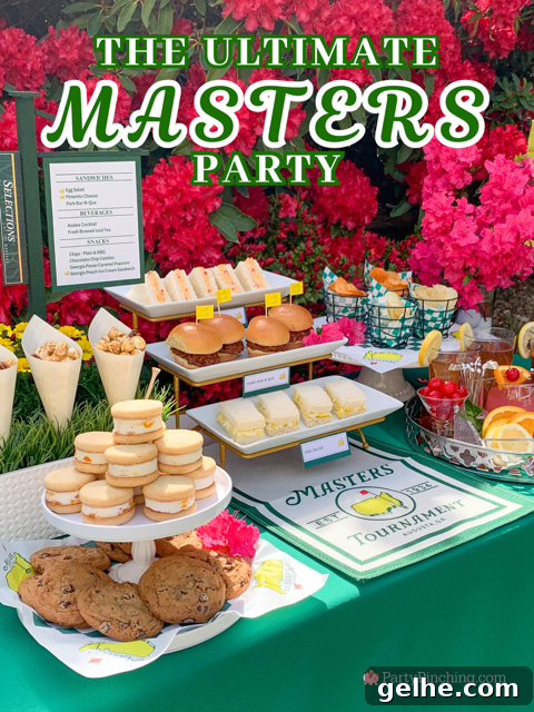 The ultimate Masters party, Augusta National Golf, Masters Golf Tournament, Masters viewing watch party ideas, best Masters Party, Taste of the Masters, Goldbelly, best easy pimento cheese sandwiches, best eggs salad sandwiches, best easy Masters peach ice cream sandwich mini recipe, Masters Azalea Drink recipe original authentic, Masters cookie, Masters golf popcorn, DIY Masters menu sign